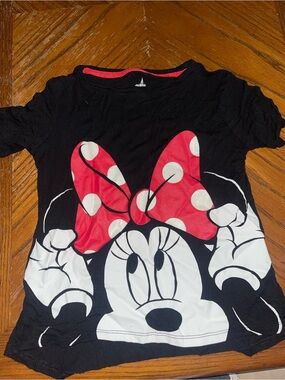 Disney Girls Black Tee with Red Polka Dot Minnie Bow